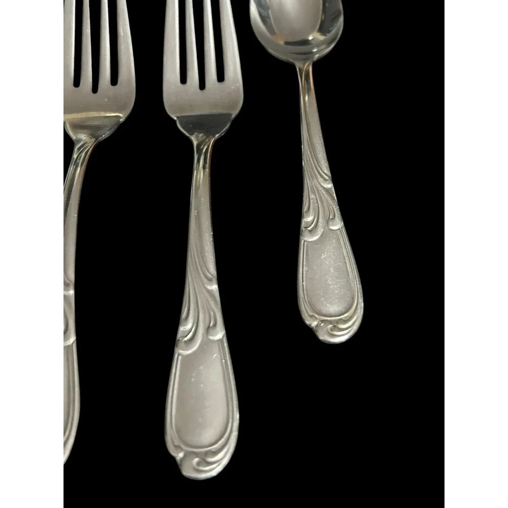 Vintage Farberware China Stainless Flatware Replacement Lot 9 Piece Scroll Motif